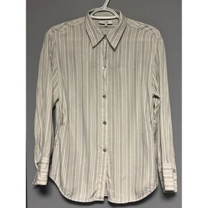 Vince Silk Rayon Stripe Button Up Shirt Top‎ Women Small White/Grey Work Casual